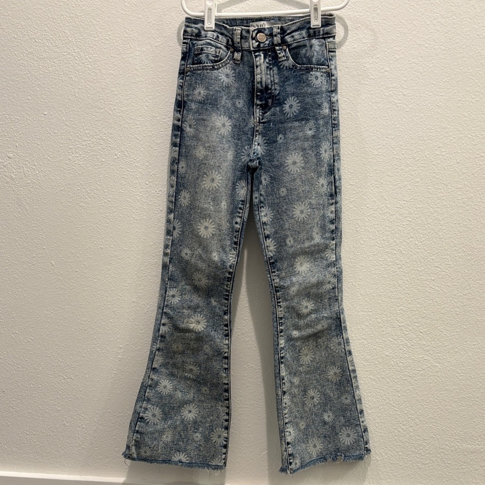 YMI Girl Floral Patterned flare Blue Jeans size 7